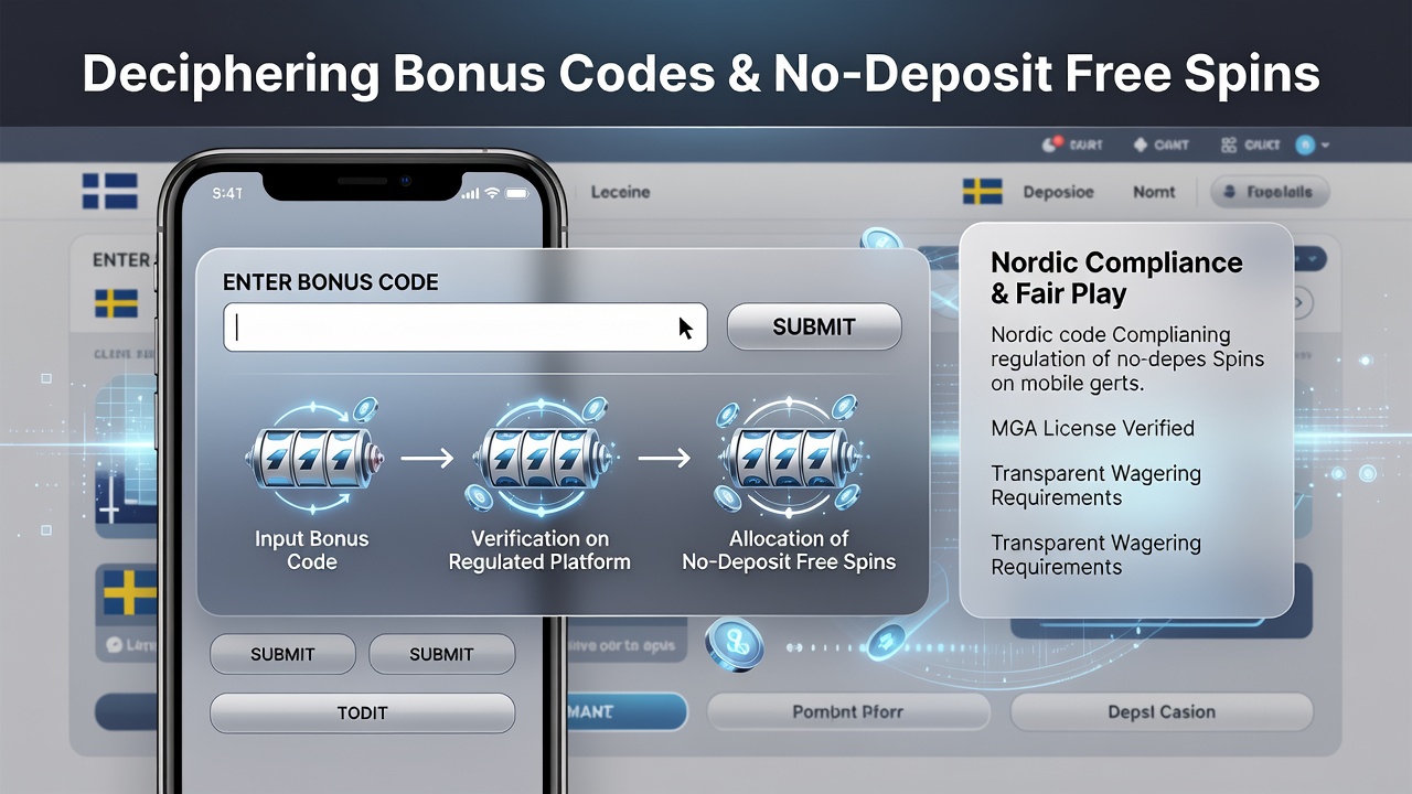 Detailed view of code entry and spin balance updates on a Nordic mobile casino screen